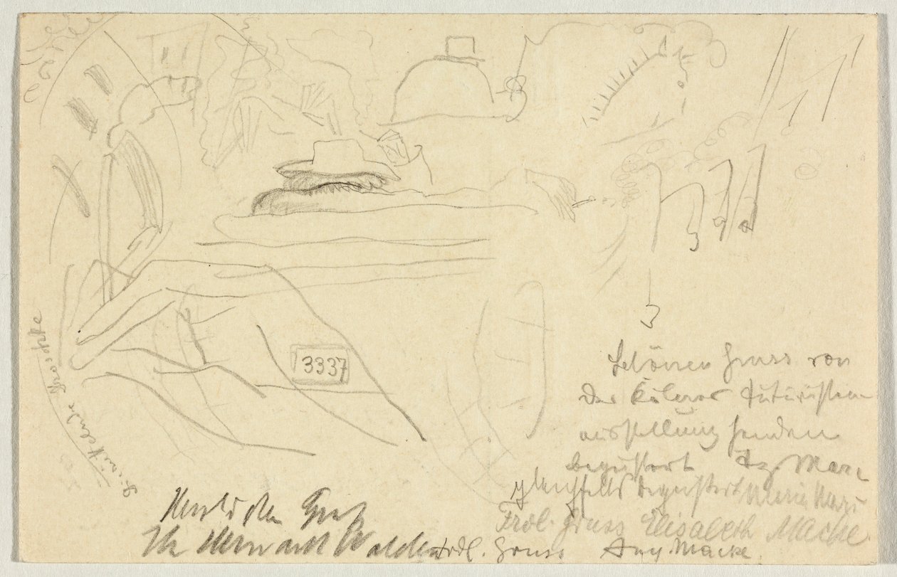 O Jolting Cab, cartão postal para Wassily Kandinsky em Odessa de August Macke