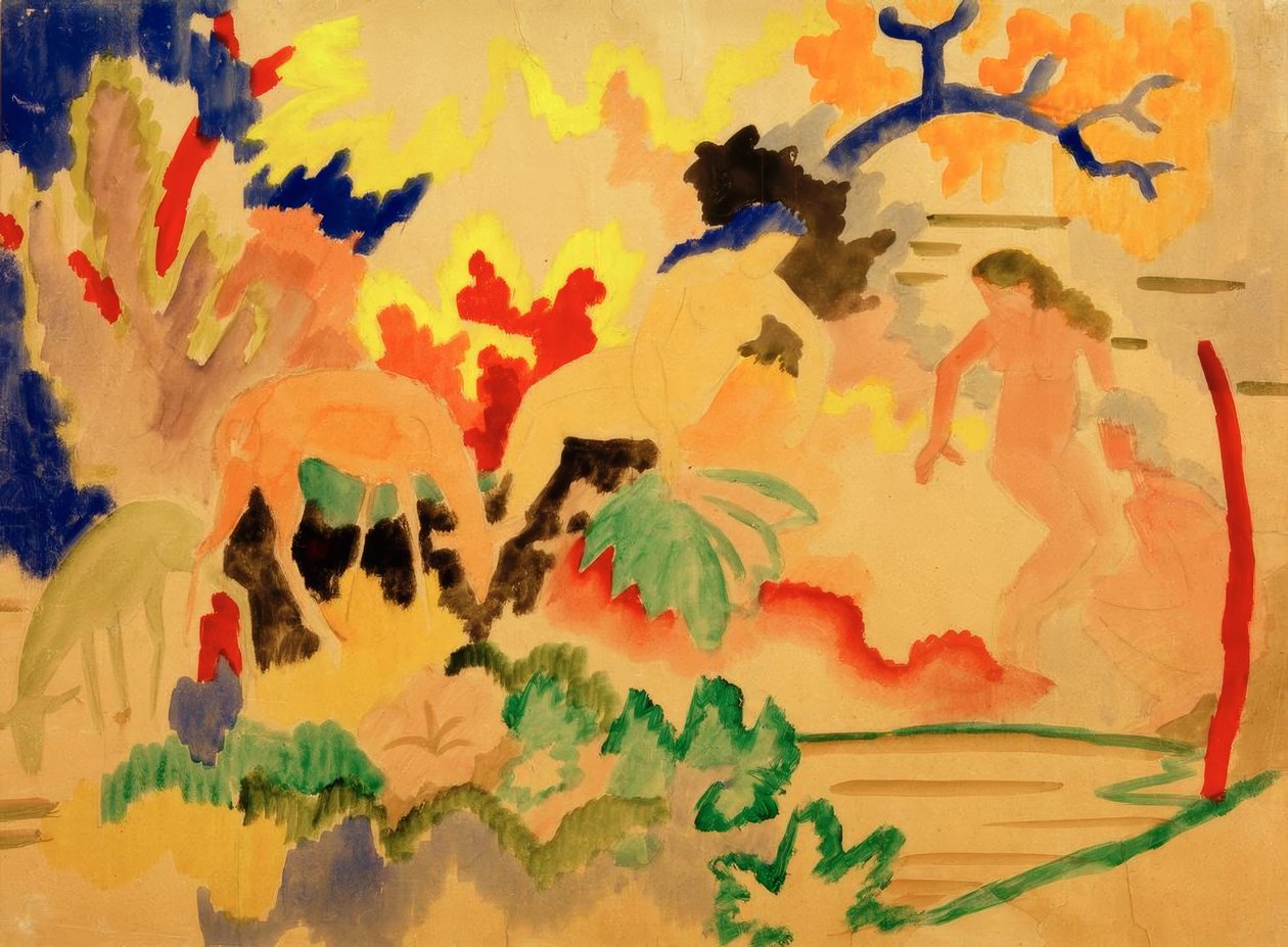 Três atos com veados na água de August Macke