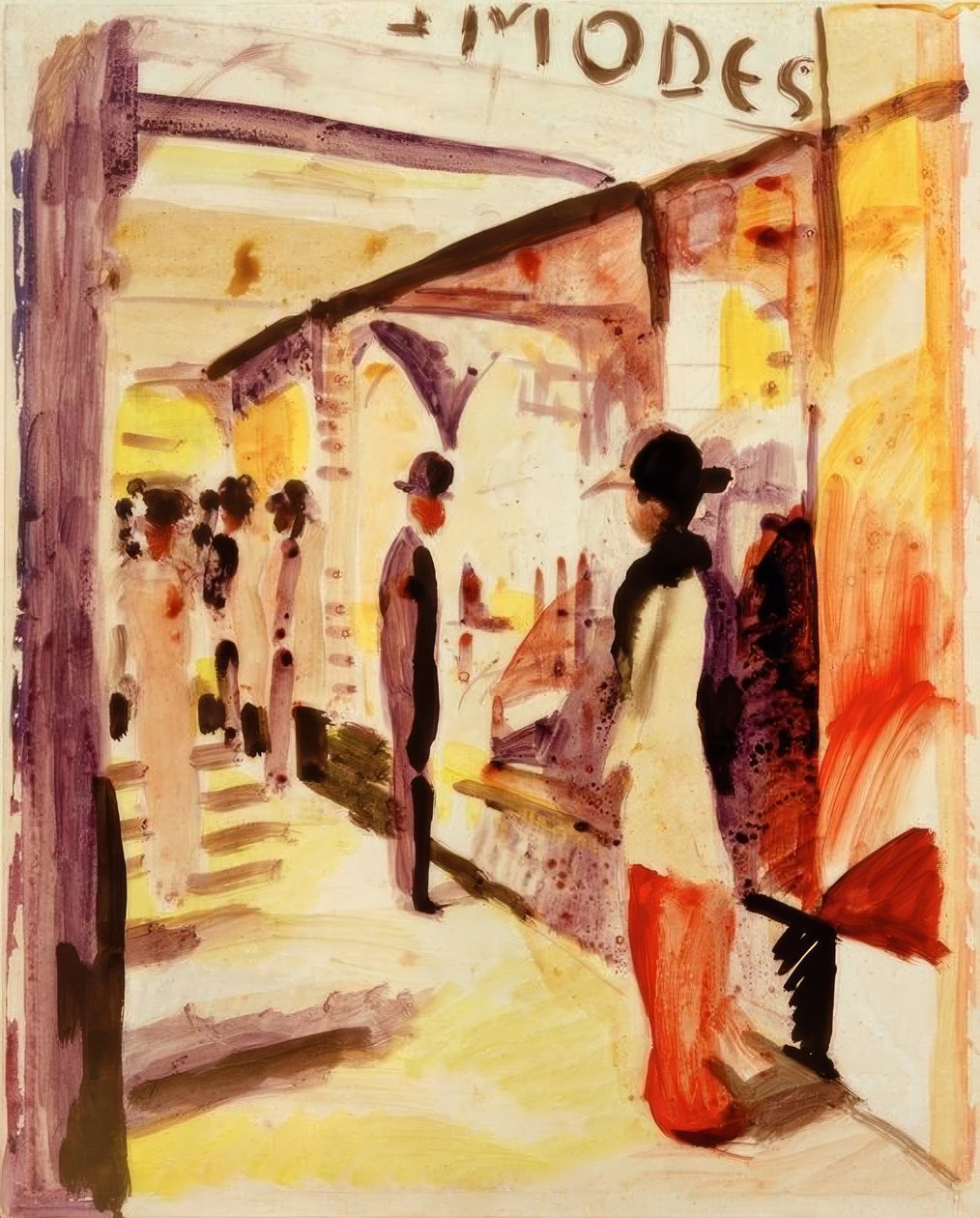 Uma rua comercial sob mandris de August Macke