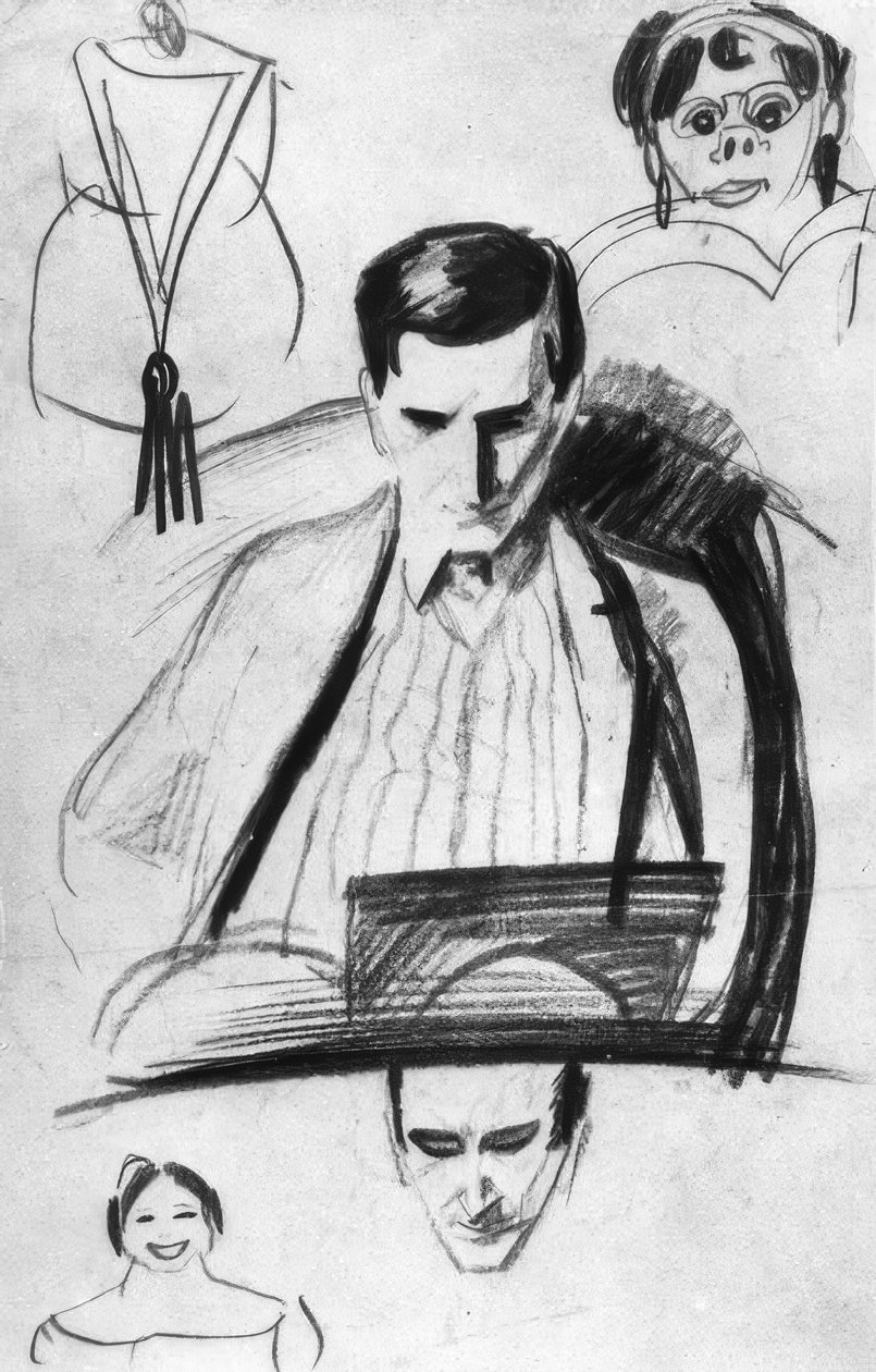 Franz Marc, retrato - desenho Macke de August Macke