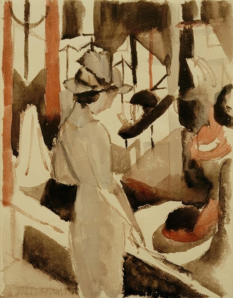 Mulher na frente da loja de chapéus de August Macke