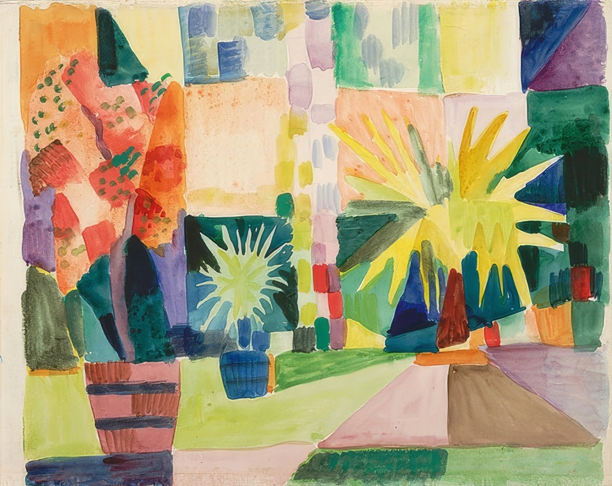 Jardim no lago Thun (romã e palmeira no jardim). 1914 de August Macke