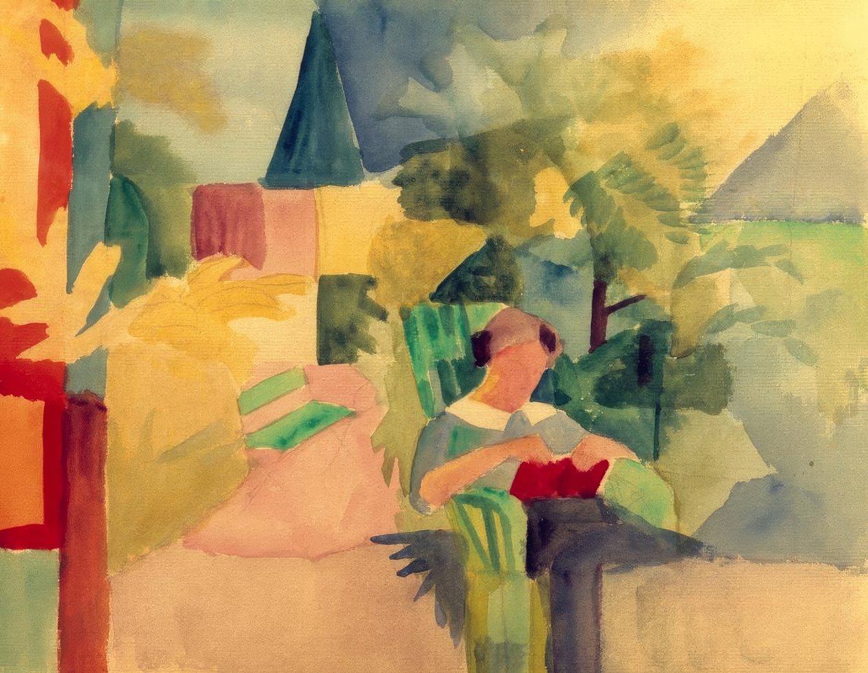 Jardim com mulher que lê (no lago Thun) de August Macke