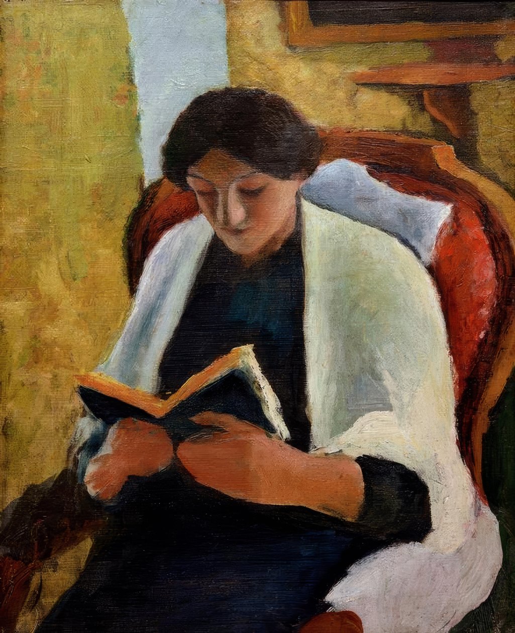 Mulher lendo na poltrona vermelha de August Macke