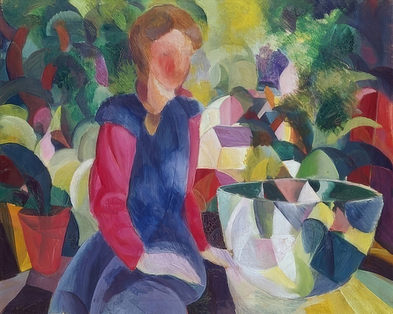 Menina com copo de peixe. 1914 de August Macke