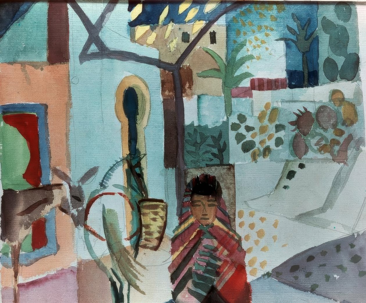 Menina com cavalo e burro de August Macke