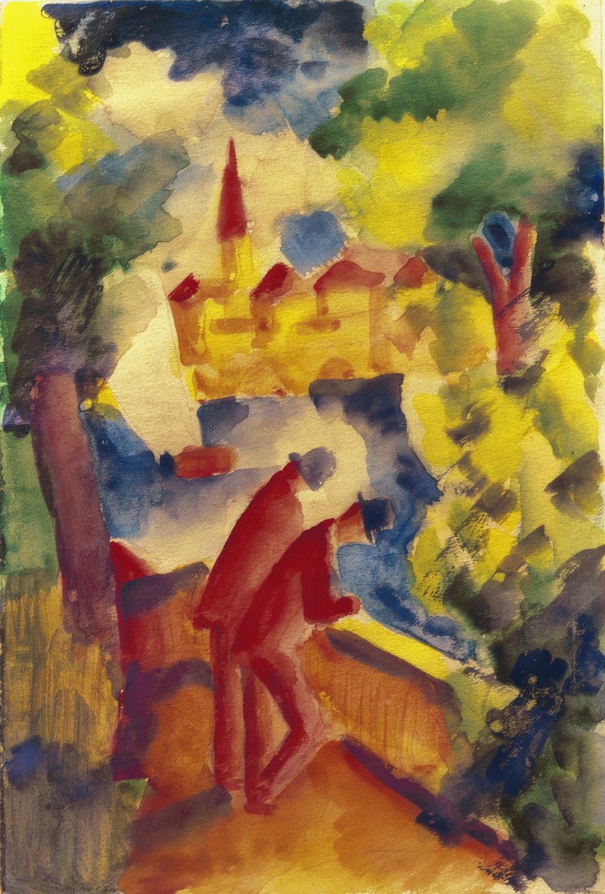 Homens na estrada no lago de August Macke