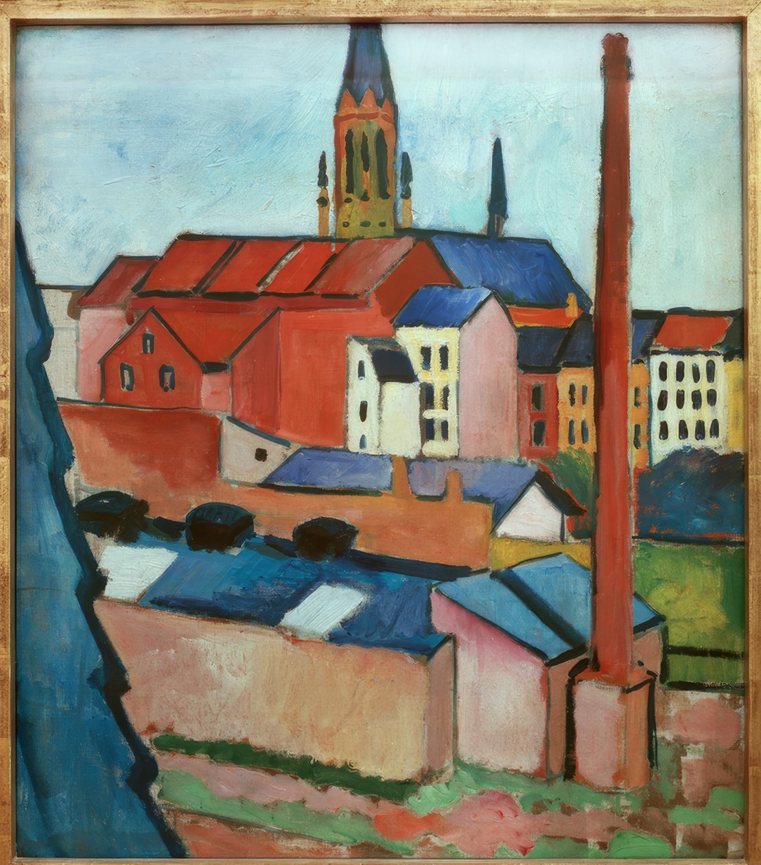 Igreja de St. Mary, com casas e chaminé de August Macke