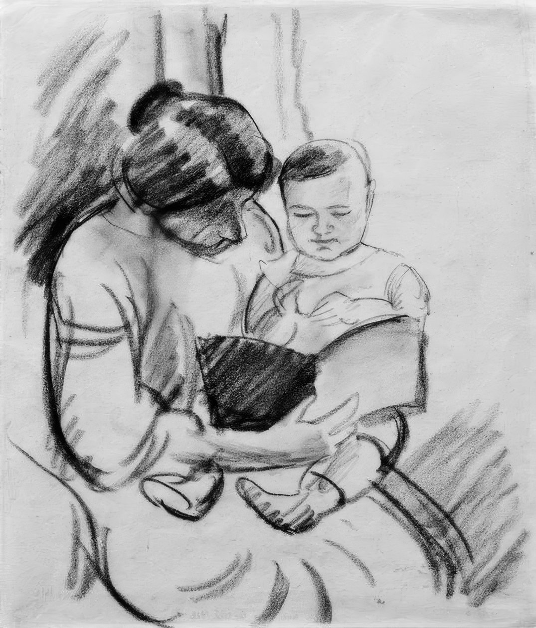 Mãe com criança, lendo (Elisabeth e Walterchen de August Macke