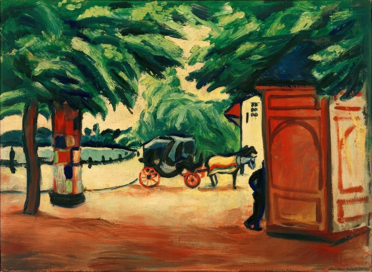 Droschke de cavalo em um lago do parque de August Macke