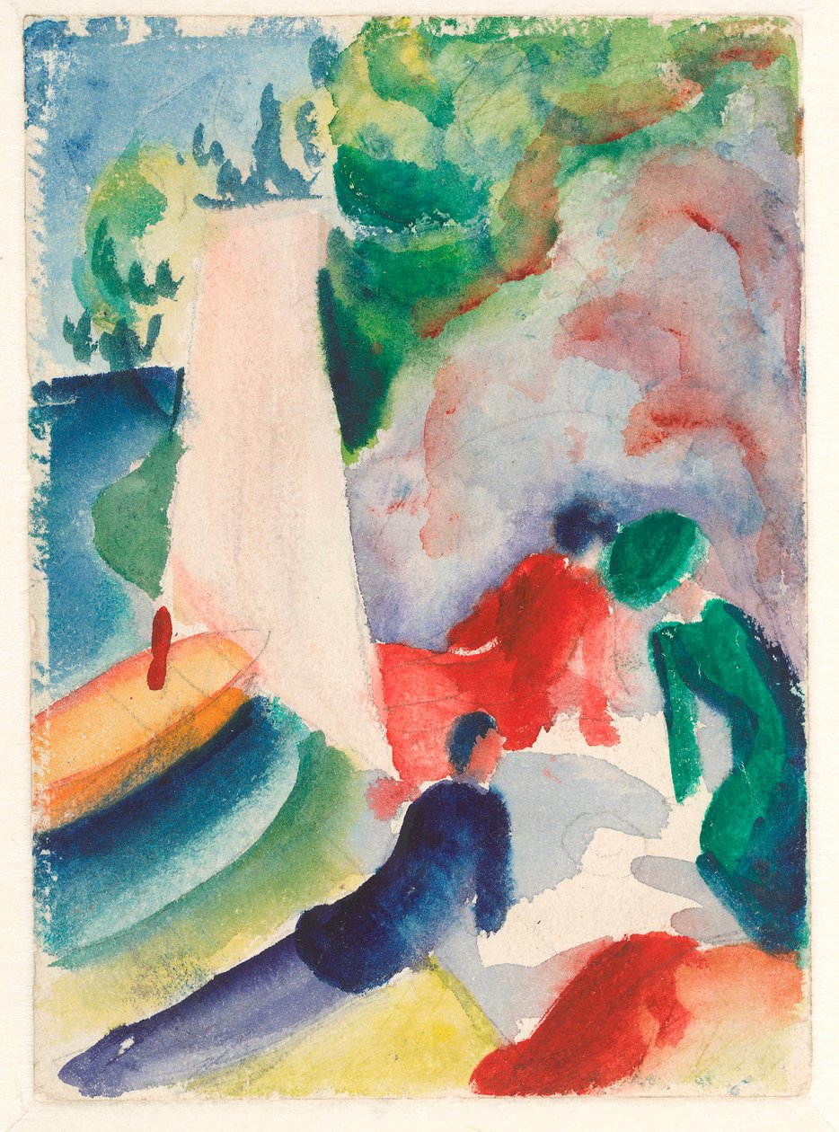"Picnic on the Beach" (Piquenique depois da Vela) Watercolour by August Macke (1887-1914) 1913 Dim 17,6x12,2 cm Albertina, Viena de August Macke