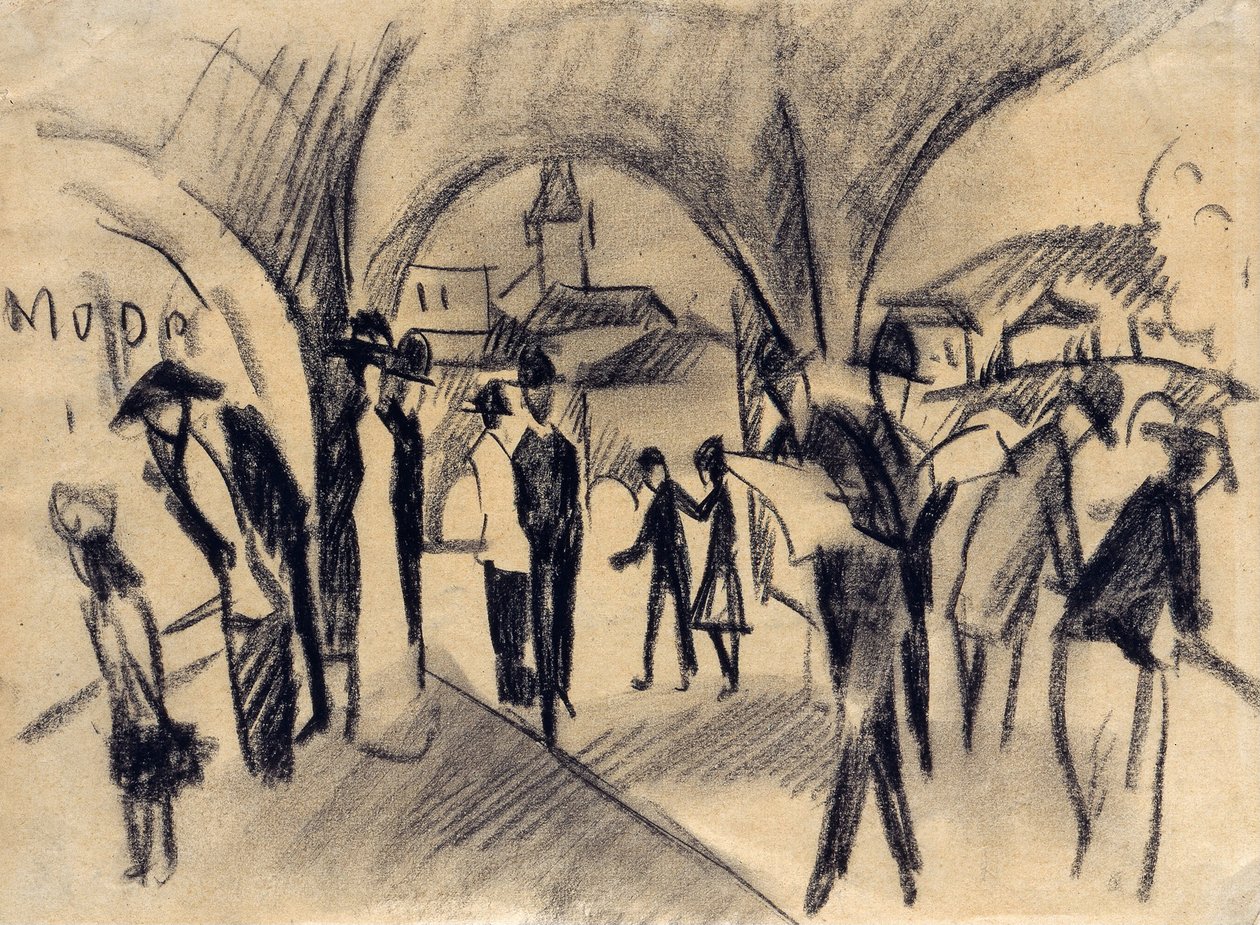 Cena sob as arcadas em Thun, 1913 de August Macke