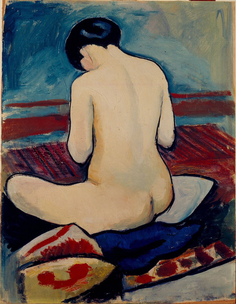 Nu sentado com almofada de August Macke
