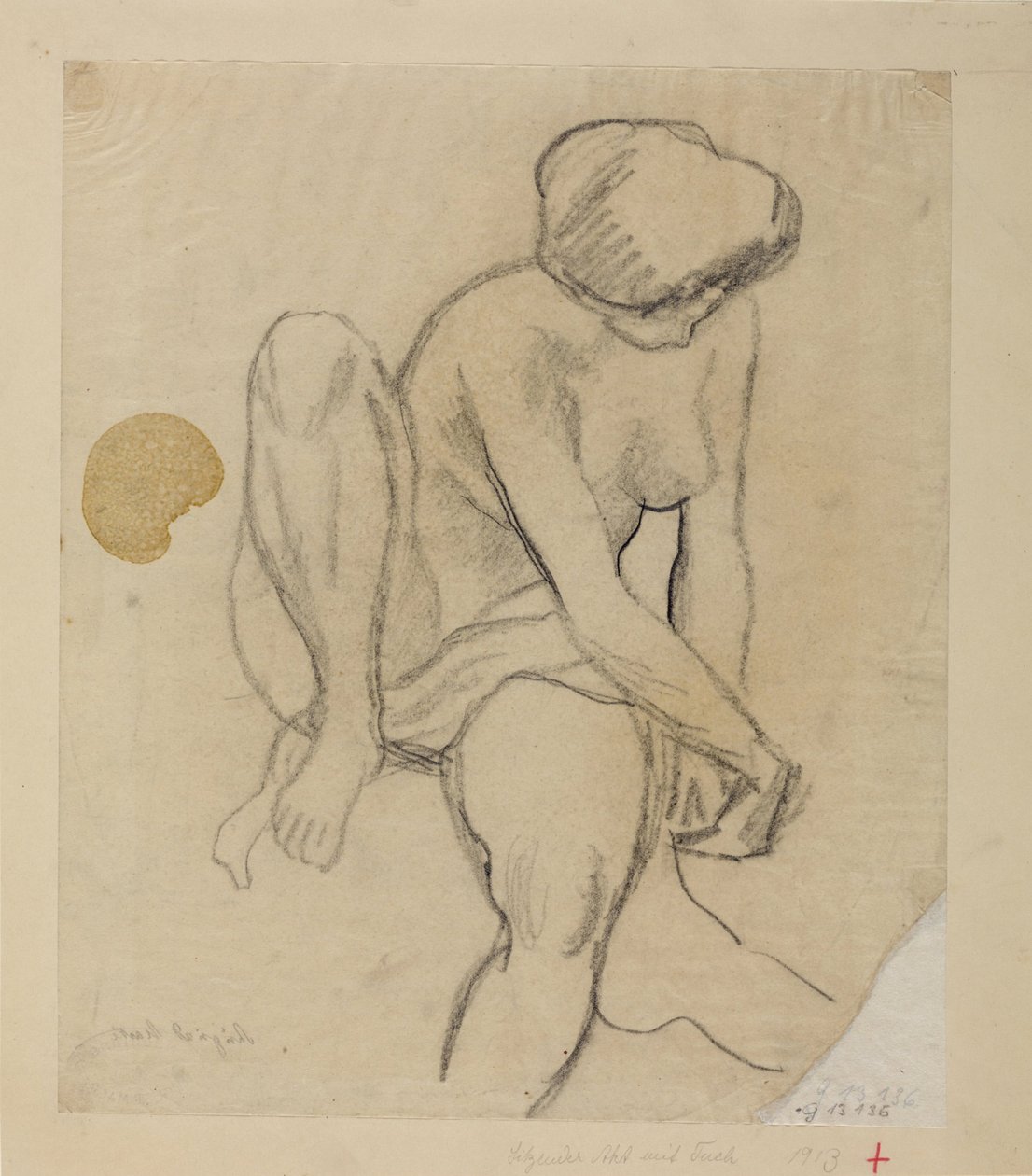 Mulher nua sentada com xaile de August Macke