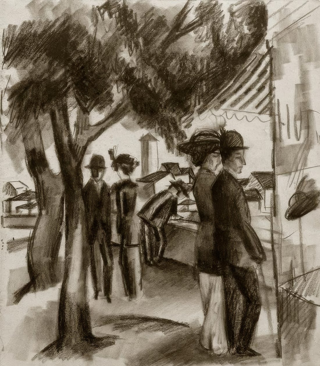 Carrinhos sob árvores de August Macke