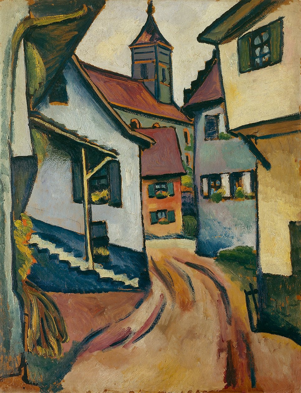 Rua com igreja em Kandern de August Macke