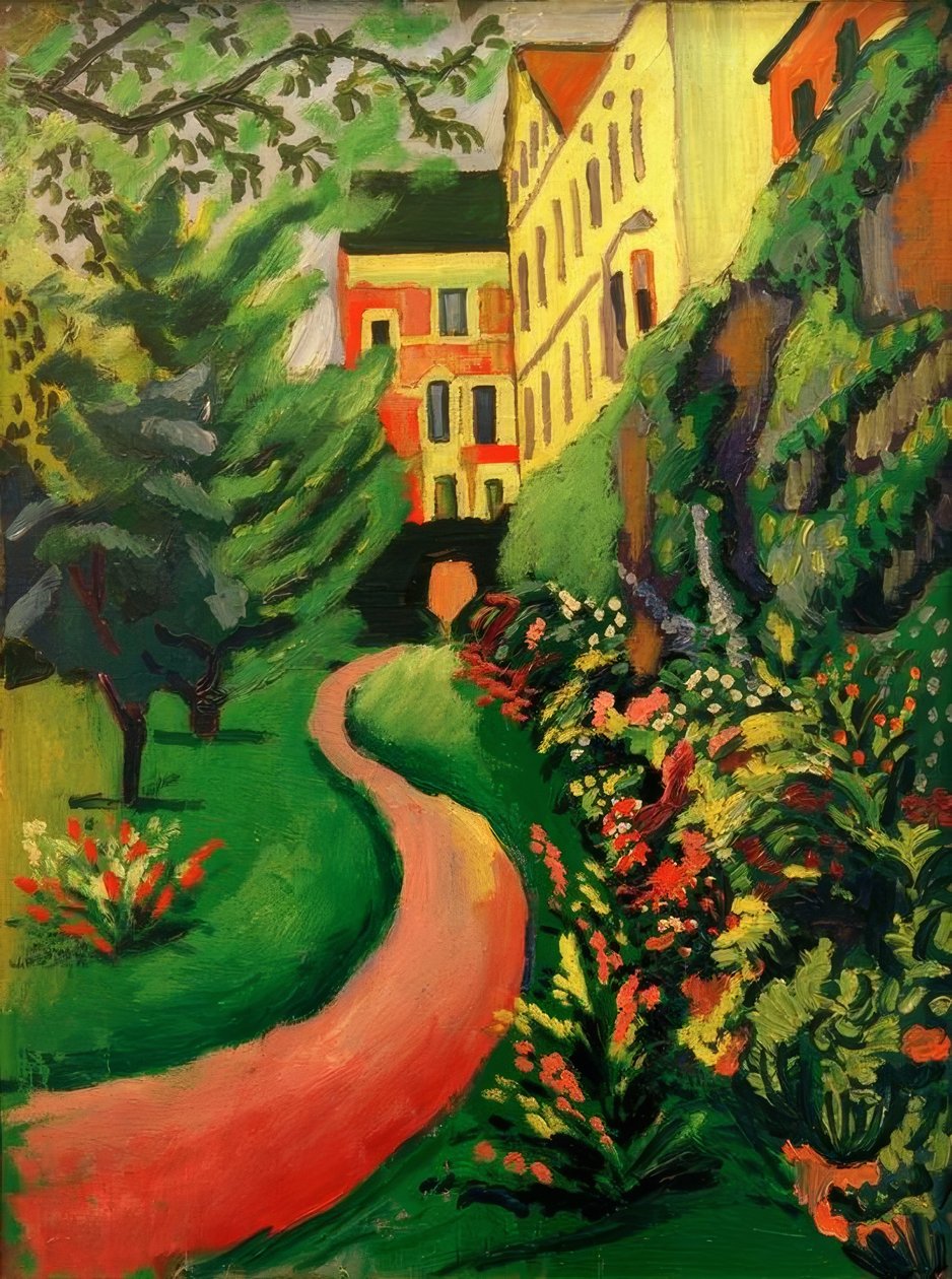 Nosso jardim com bordas florescendo de August Macke