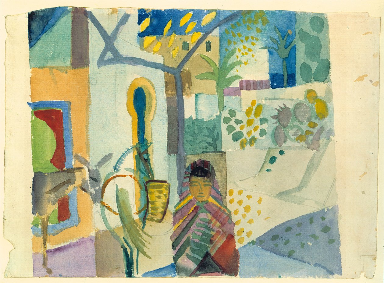 Moça com cavalo e burro, 1914. de August Macke