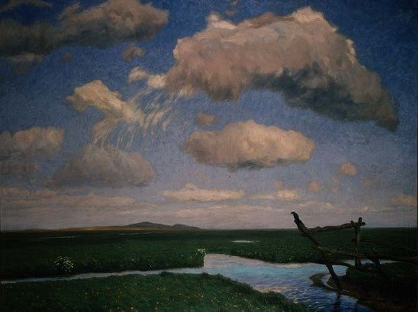 Dia de verão em Hammeniederg com as colinas de Weyerberg à distância de August Overbeck