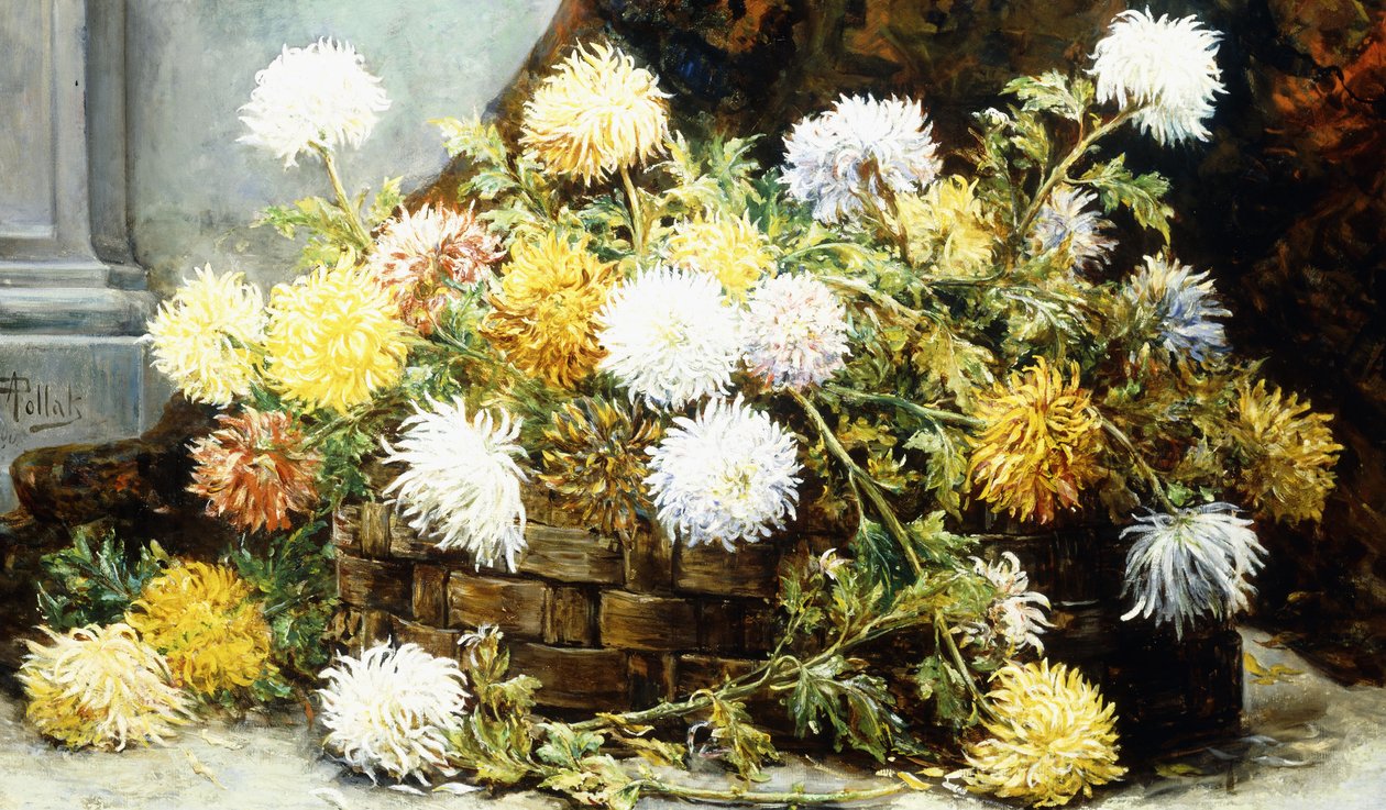 Crisântemos em uma cesta (óleo sobre tela) de August Pollak