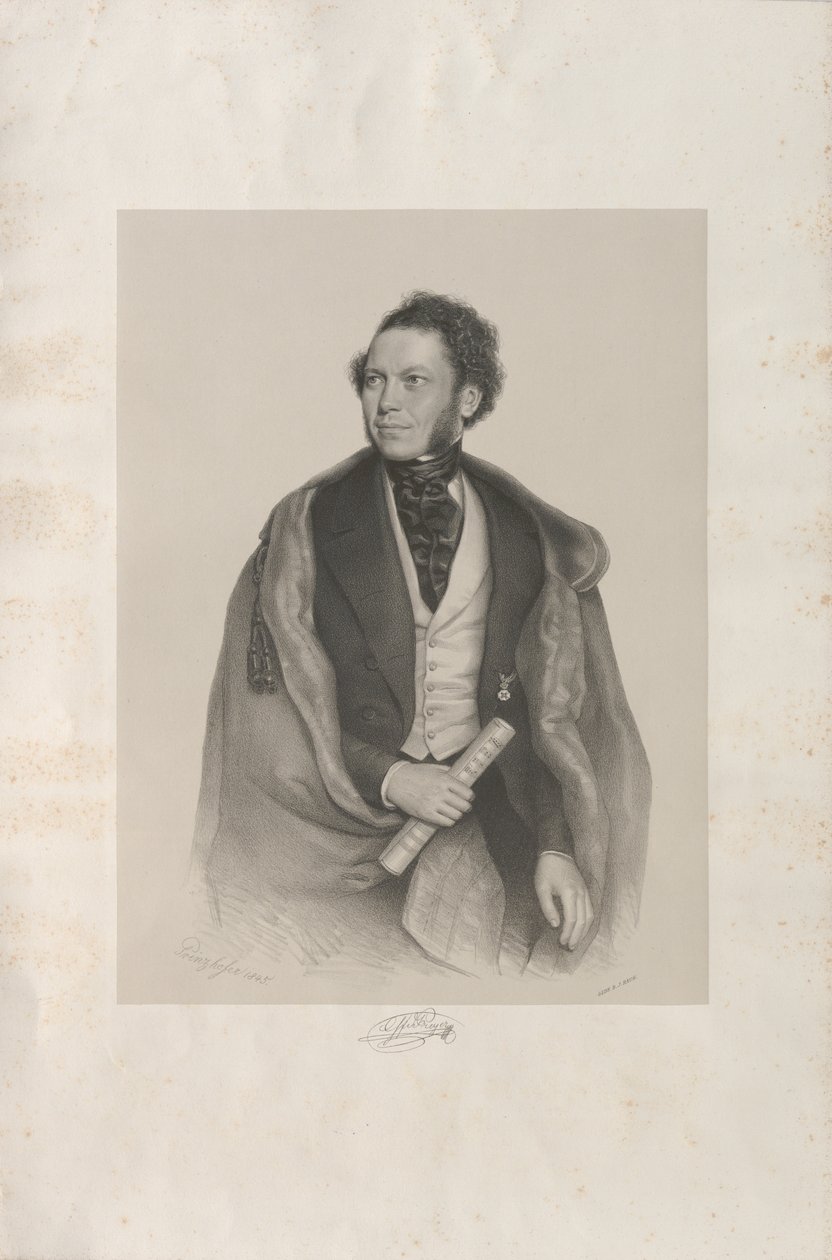 Retrato do compositor e maestro Gottfried von Preyer 1807-1901, 1845. de August Prinzhofer