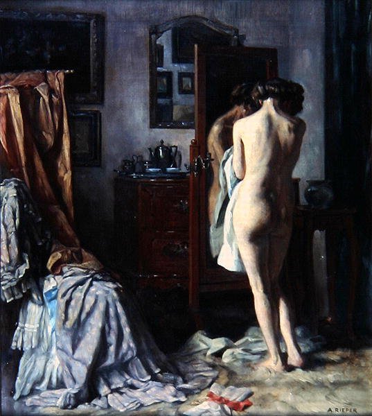 O Boudoir, c.1910 (óleo sobre tela) de August Rieper
