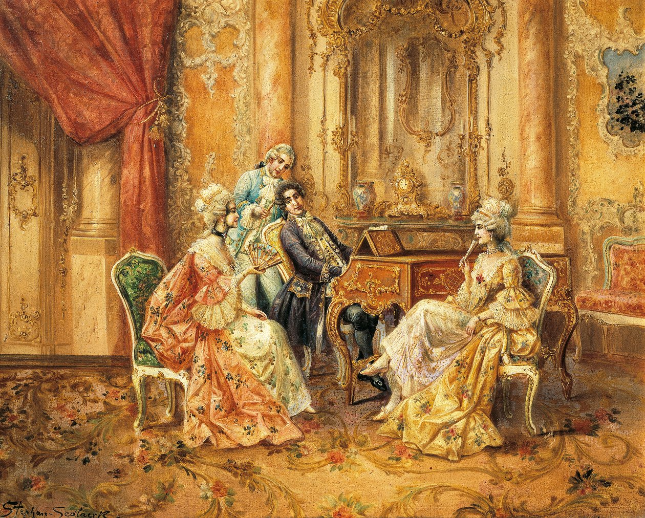 Ao piano, por Stephan Sedlacek (1868-1936), óleo sobre tela de August Stephan Sedlacek