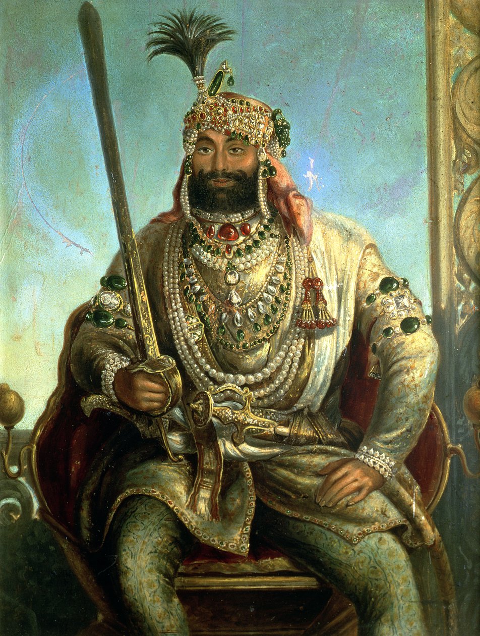 Retrato do marajá Sher Singh, em traje real, c.1850 de August Theodor Schoefft