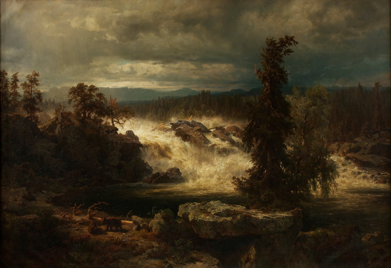 O Labro Falls perto de Kongsberg, na Noruega de August Wilhelm Leu