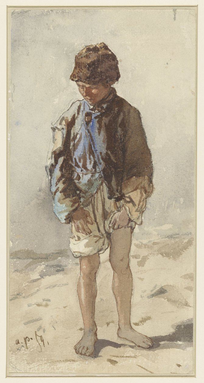 Menino húngaro, de pé e rosto, descalço e usando um chapéu de pele de August Xaver Carl von Pettenkofen