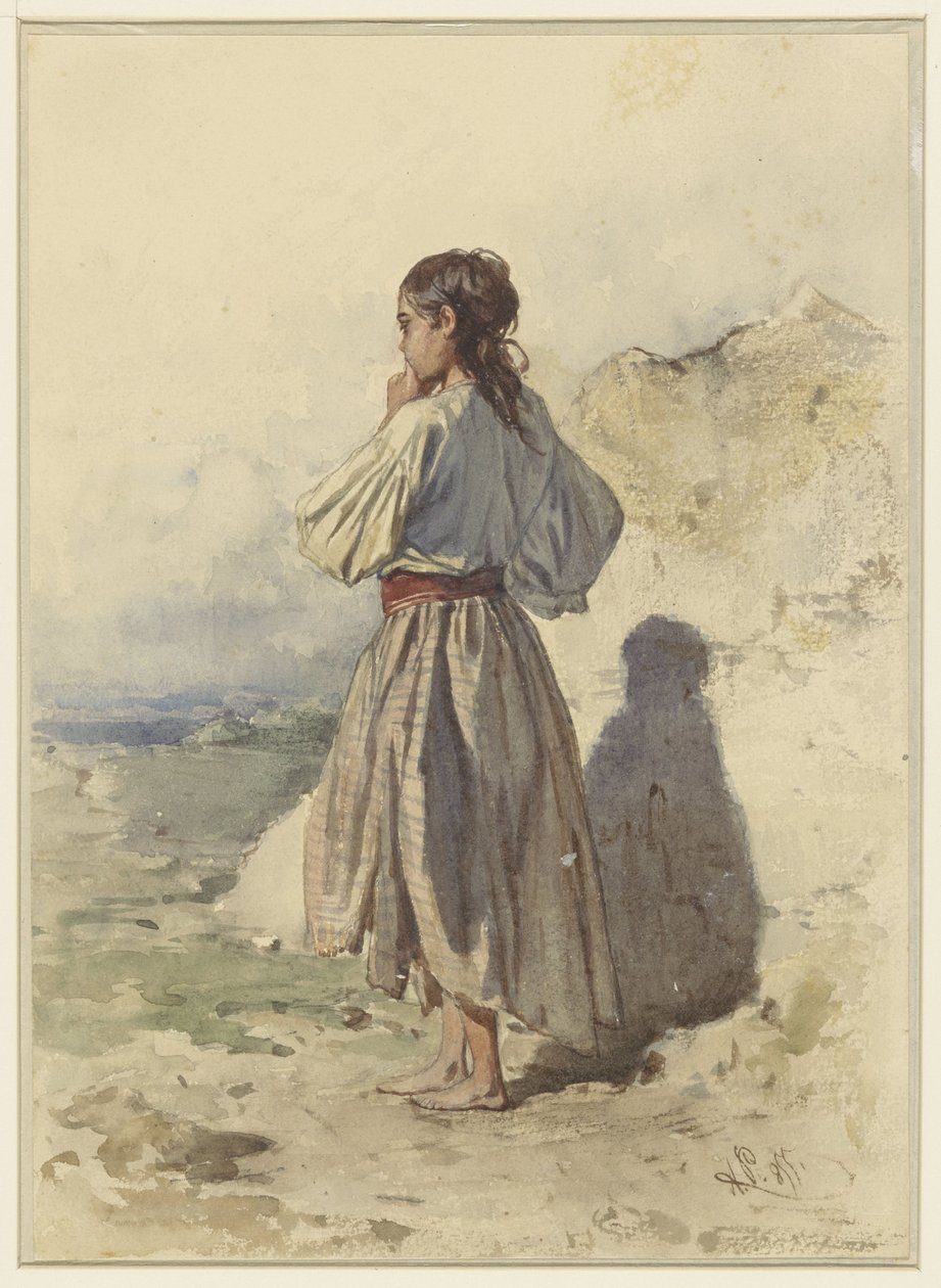 Mulher húngara, de pé três quartos para a esquerda, vista por trás de August Xaver Carl von Pettenkofen