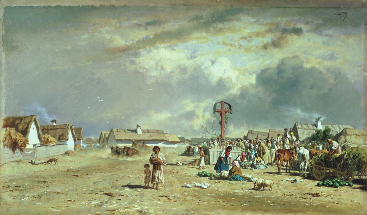 O mercado em Szolnol, Hungria de August Xaver Karl von Pettenkofen