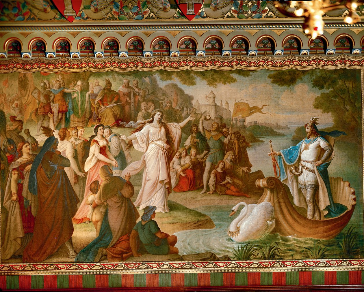 A chegada de Lohengrin a Antuérpia, da Lohengrin Saga, Salon, c.1882-83 (óleo sobre tela) (ver também 419255) de August von Heckel