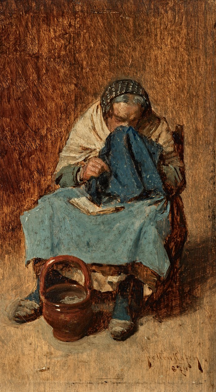 Velha mulher veneziana, a assoar o nariz de August von Pettenkofen