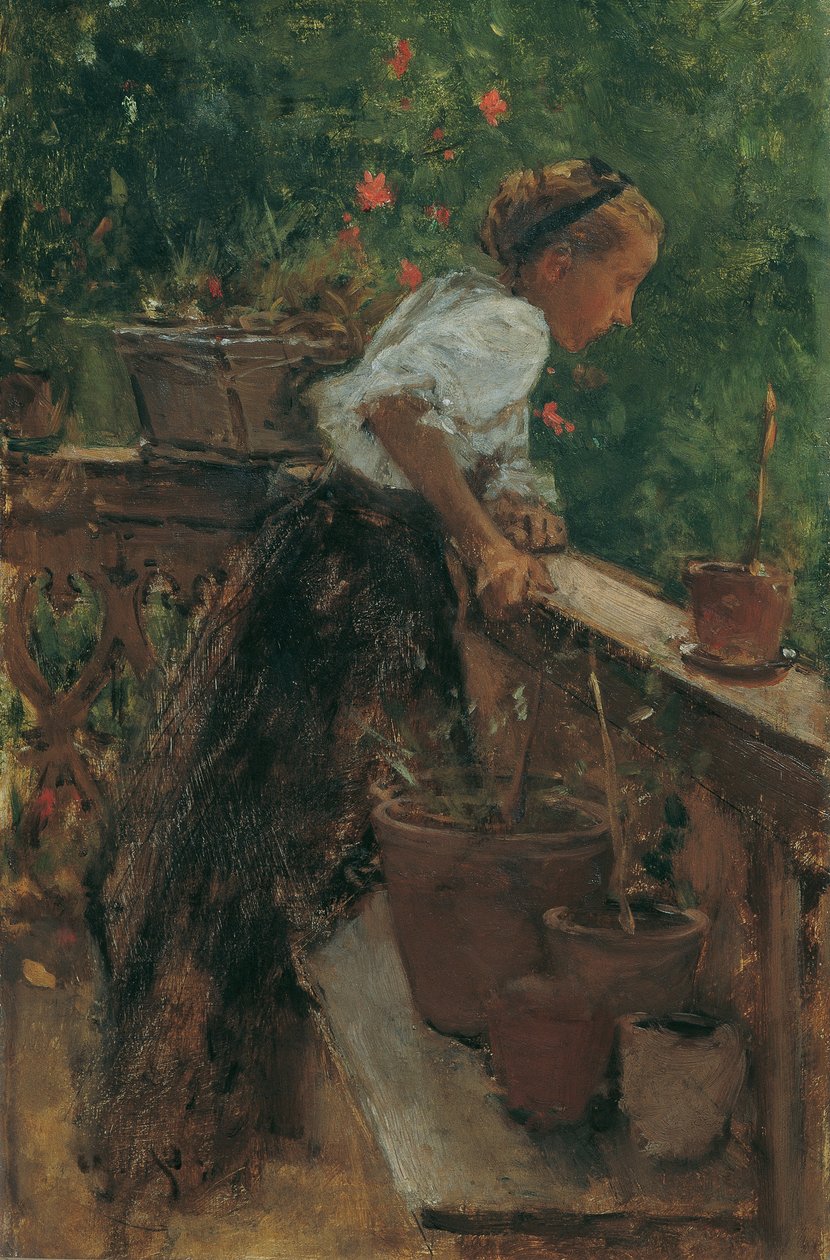 Rapariga camponesa na varanda de August von Pettenkofen