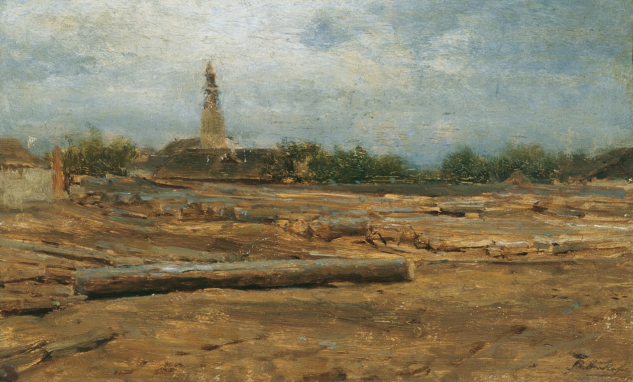 Pátio de madeira perto de Szolnok de August von Pettenkofen