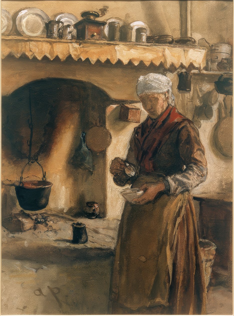 A mulher do agricultor italiano no fogão de August von Pettenkofen