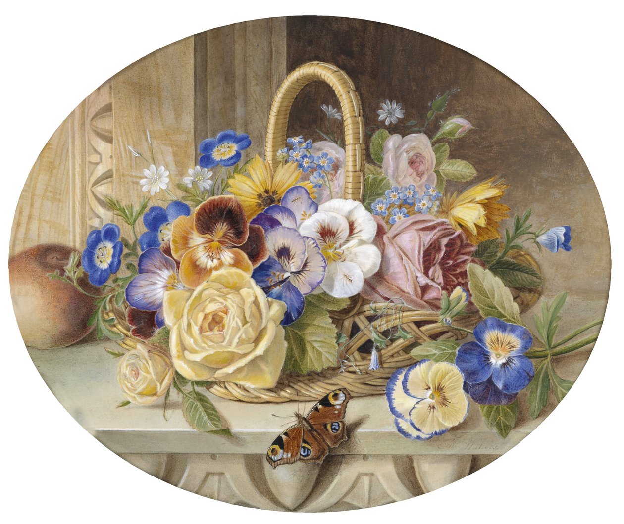 Um cesto de flores, antigo intitulado nas costas de Augusta Innes Withers
