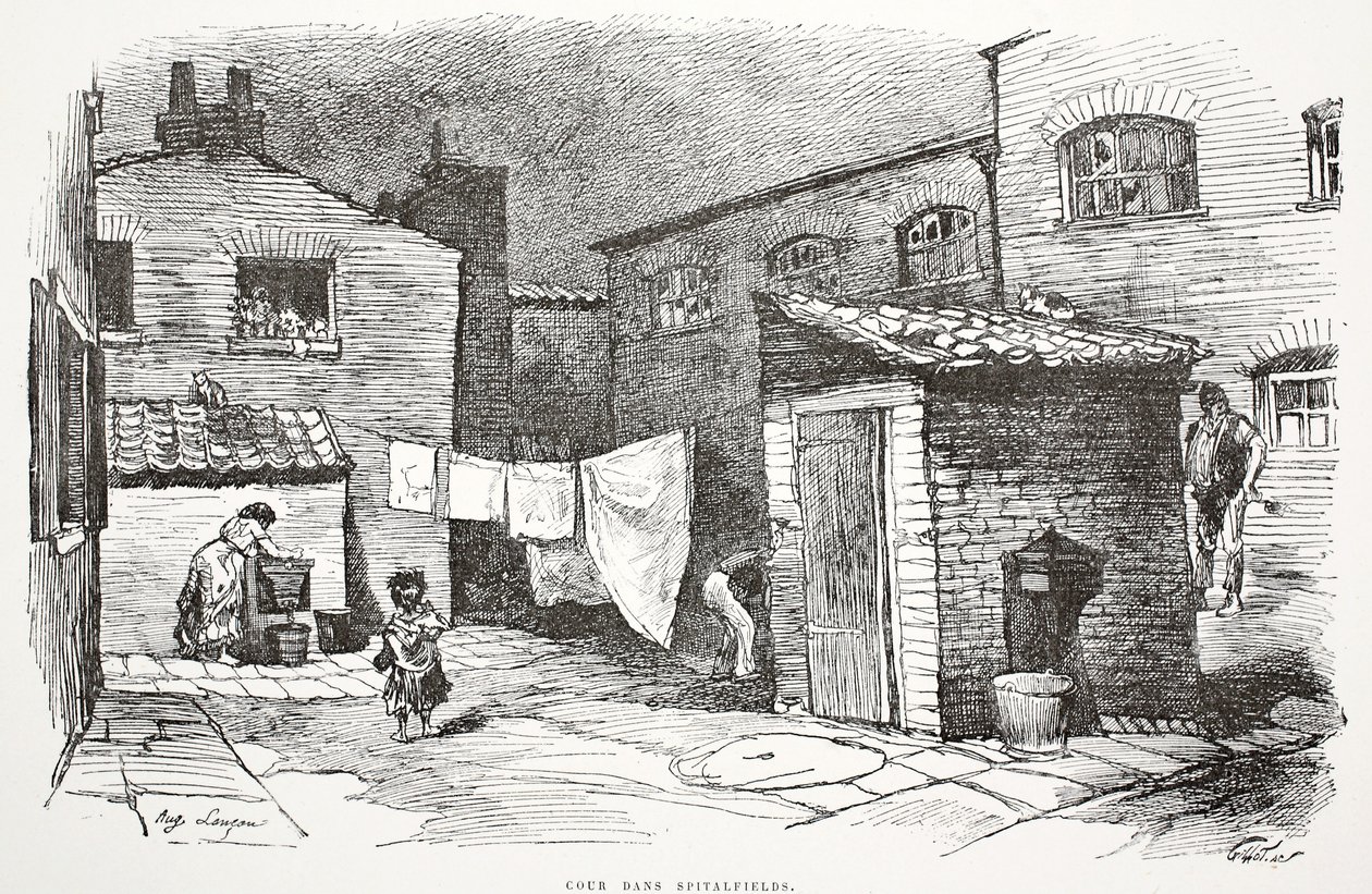 Corte em Spitalfields, ilustração "da rua em Londres", bar. por G. Charpentier et Cie, 1884 de Auguste Andre Lancon