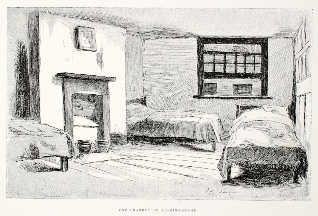 Um quarto da alojamento-casa, ilustração "da rua em Londres", bar. por G. Charpentier et Cie, 1884 de Auguste Andre Lancon