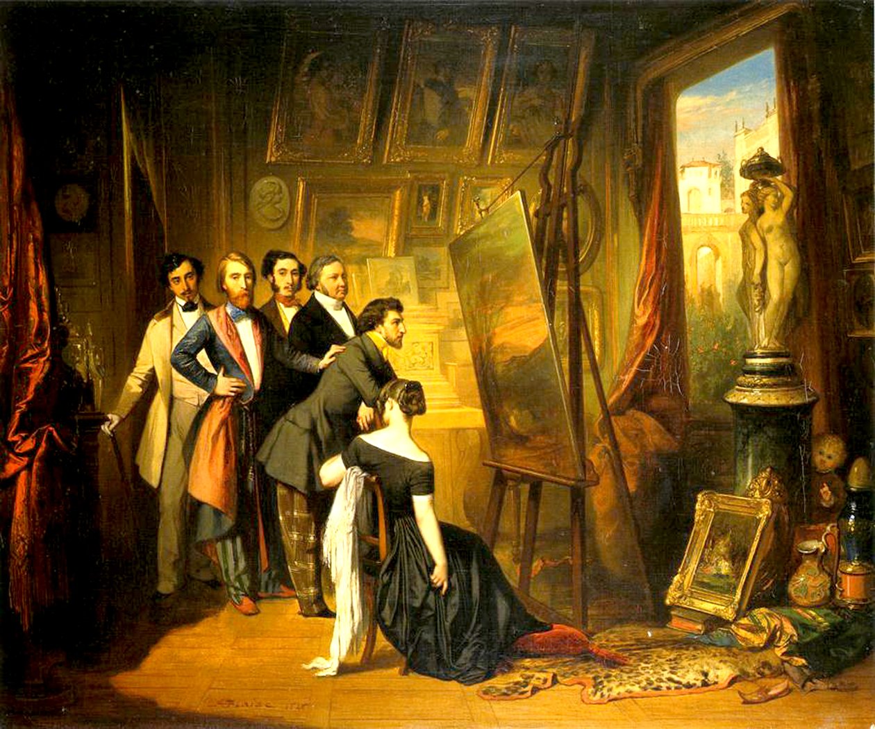 Interior do Estudo de Bruyas, 1848 de Auguste Barthelemy Glaize