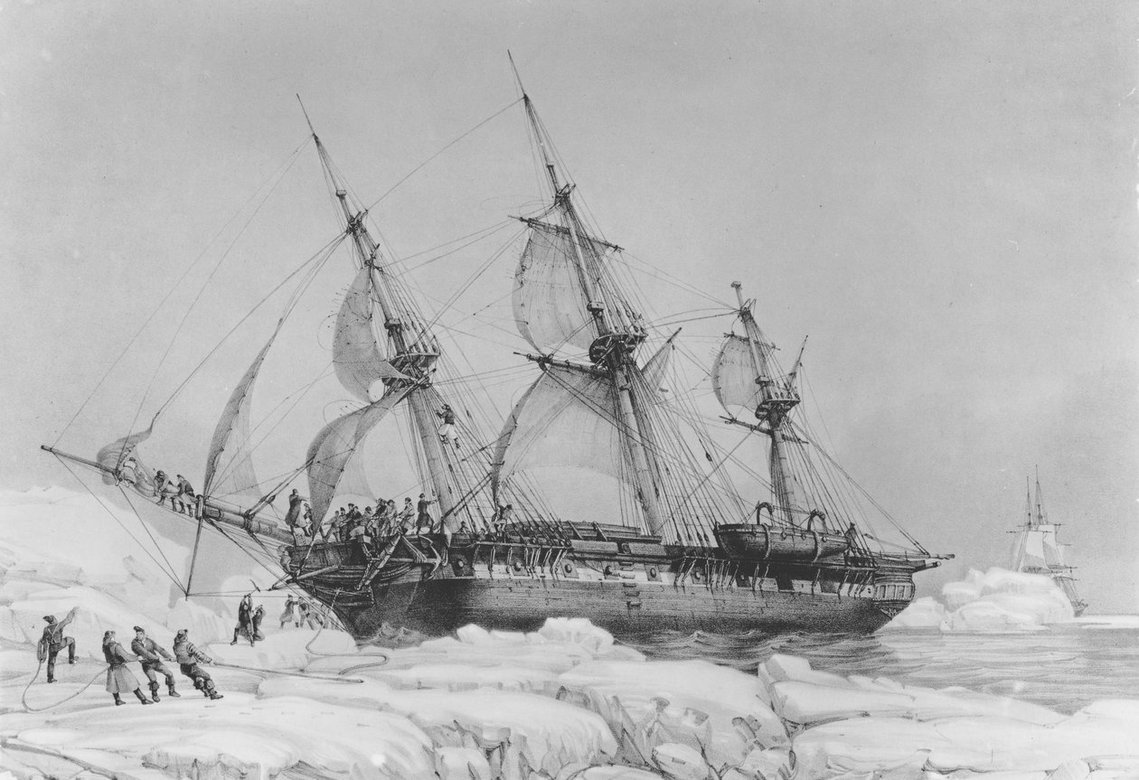 O Astrolábio em Pack-Ice, 1838 (litografia) de Auguste Etienne Francois Mayer