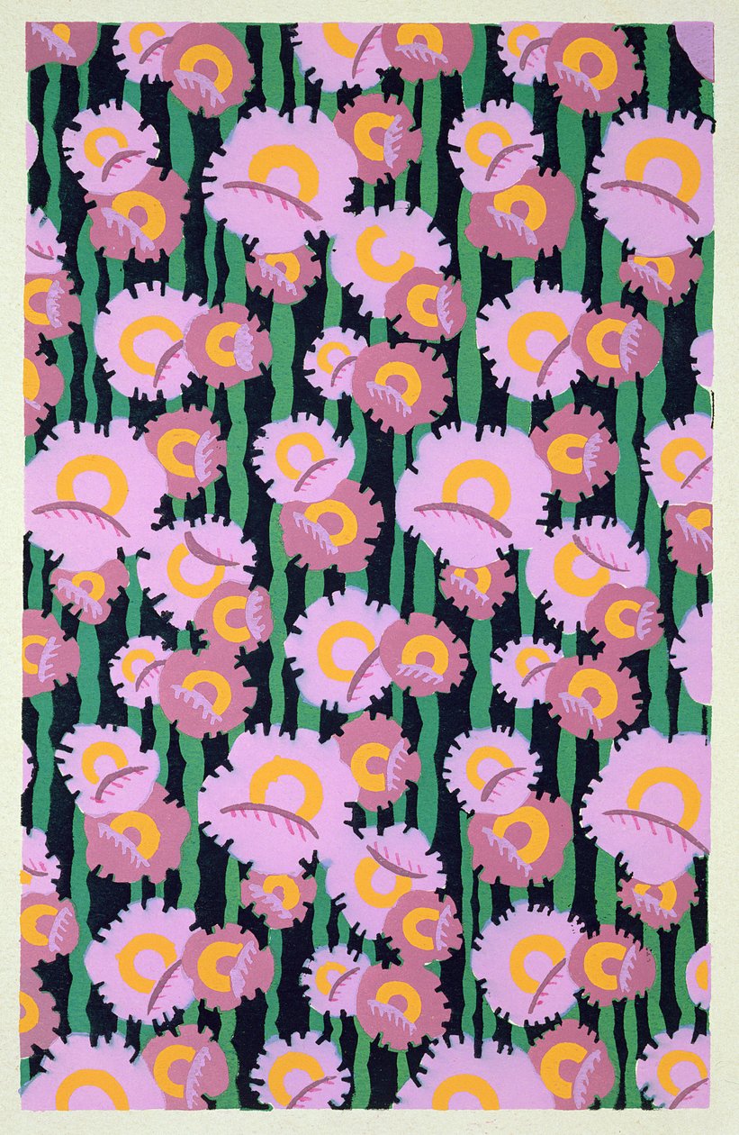 Motivo de design floral de &39;Formas e cores: vinte placas de cor contendo sessenta e sete motivos decorativos&39; publicado por A. Levy, Biblioteca Central de Belas Artes, Paris, 1921 (estêncil) de Auguste H. Thomas