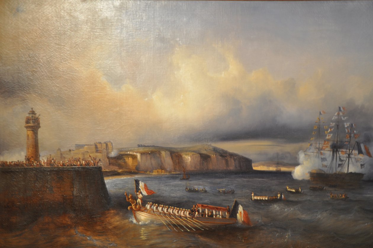 Rei Louis-Philippe chegando no porto de Dieppe (França, Normandia) de Jean Marie Auguste Jugelet