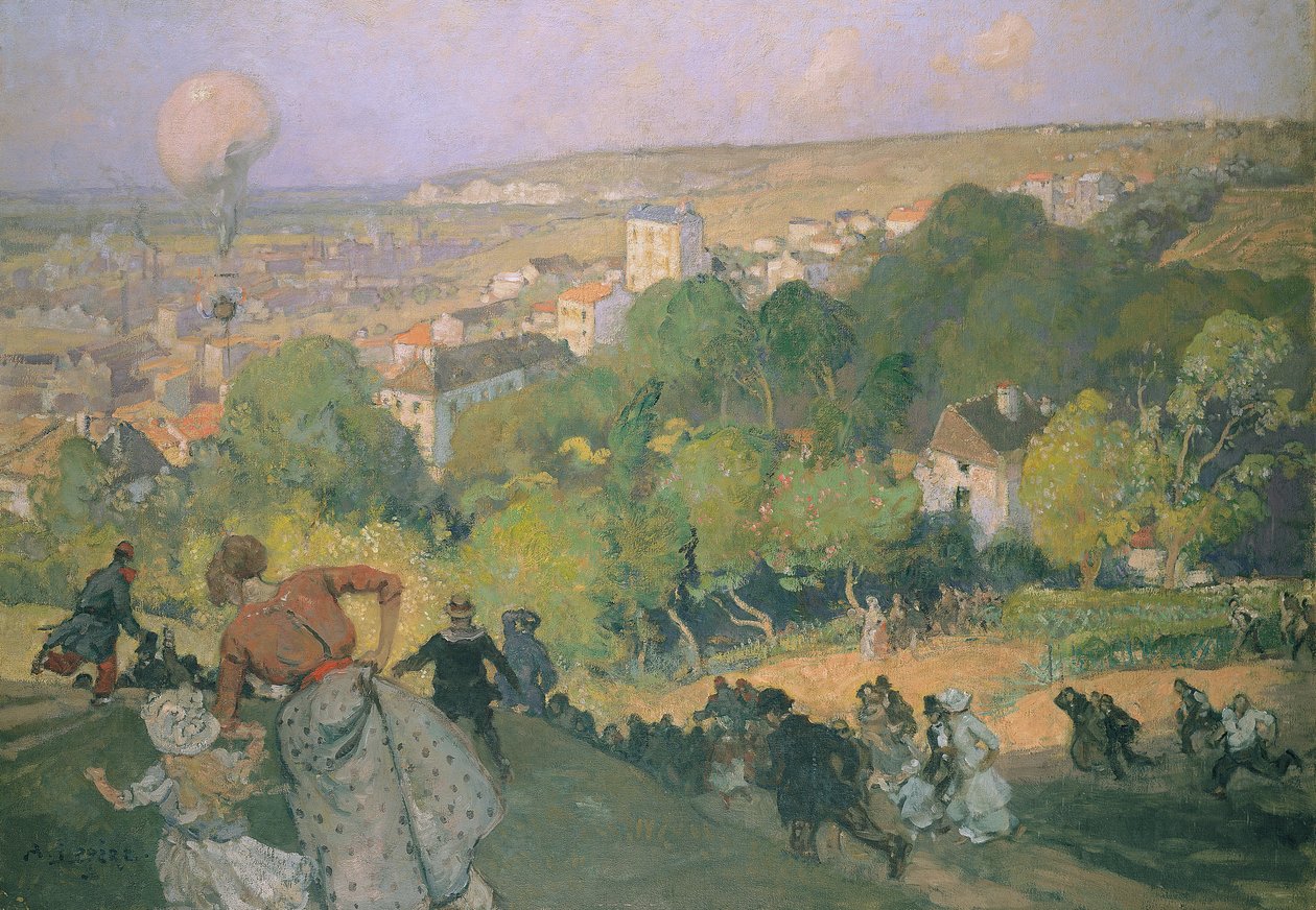 Aterragem de balão em Pre St-Gervais, c.1885 de Auguste Louis Lepère