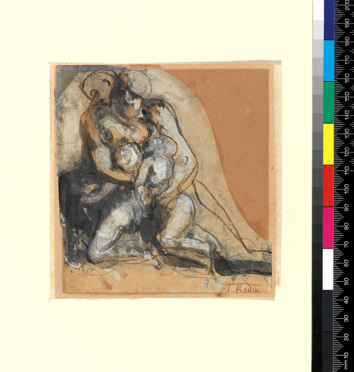 Caridade (caneta e tinta e bodycolour em papel brilhante) de Auguste Rodin