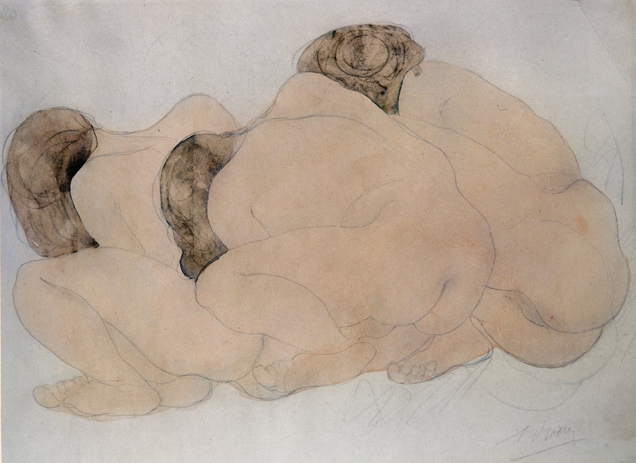 Três pedregulhos (lápis e wc no papel) de Auguste Rodin