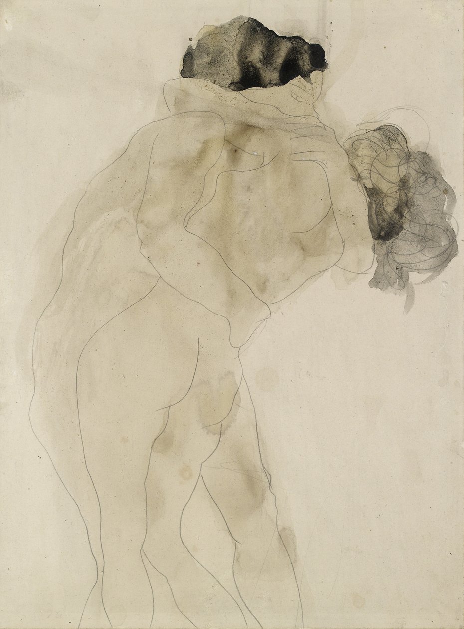 Duas figuras de abraço (grafite no papel branco wove) de Auguste Rodin