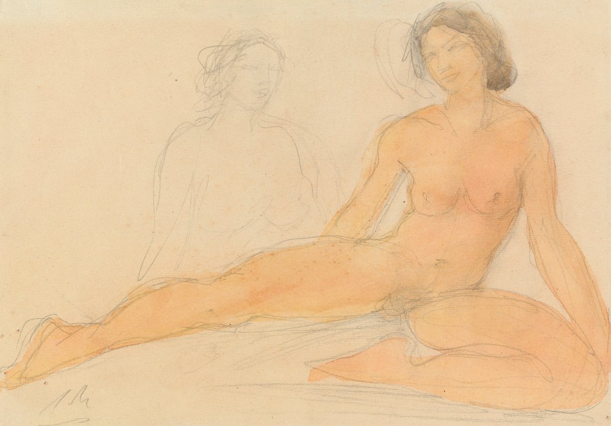 Dois nus sentados (grafite e wc no papel) de Auguste Rodin