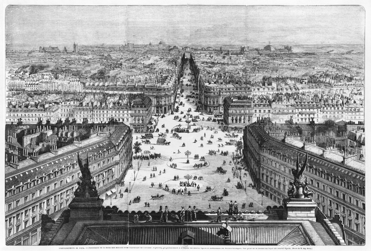 Melhorias para Paris, abertura da Avenue Napoleon após a construção do Butte des Moulins, 1877 de Auguste Victor Deroy